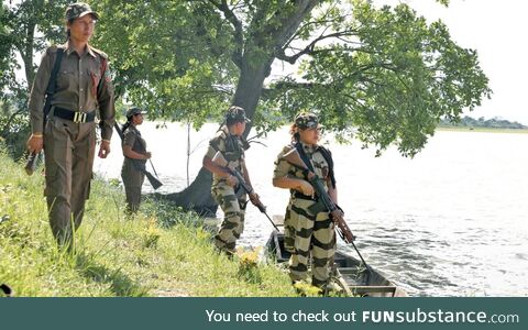 An all female Forest Guard team patrols the Kaziranga National park in North East India