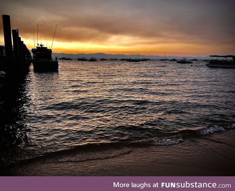 A smokey Lake Tahoe sunset