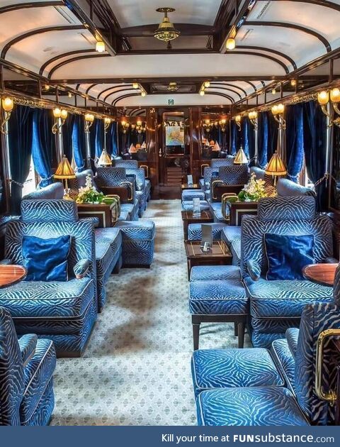 The interior of the Orient Express. This long-distance passenger train was created in