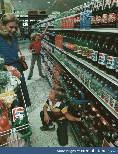 1980, when every soft drink bottle on the shelf was still glass