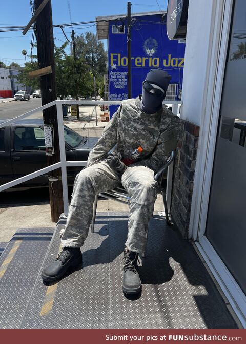 Fake security guard at a Mexican restaurant in Tecate, Mexico