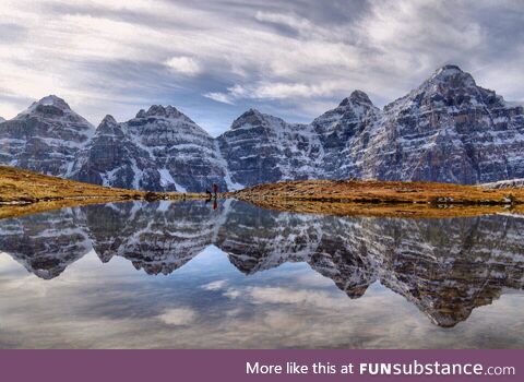 Perfect reflection at the Valley of the Ten Peaks, Banff (Canada) [OC]