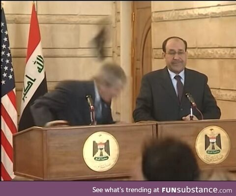 President Bush dodges death by shoe thrown by Iraqi journalist