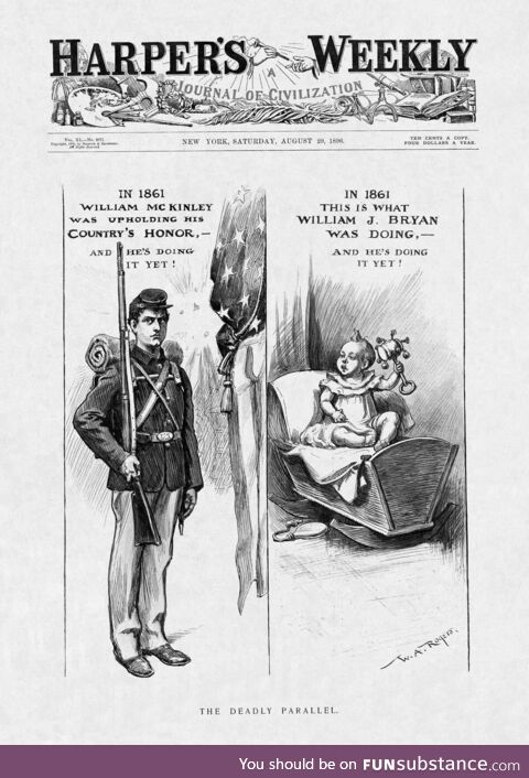 Harper's Weekly mocking William Jennings Bryan for being 36 in the 1896 election