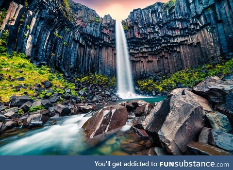 Beautiful waterfall in vatnajokull national park, iceland