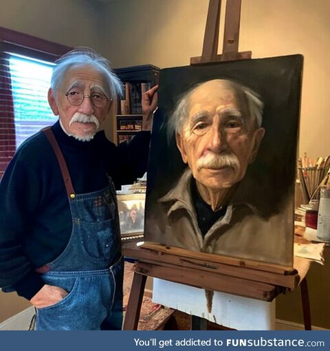 84 year old Uncle Bob wanted to show the "internet folks" his self-portrait he made