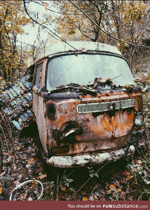 A pic of an abandoned Volkswagen in the woods in north Carolina