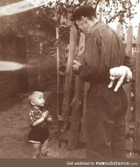 Image from 1929, young boy awaits his birthday gift from his father