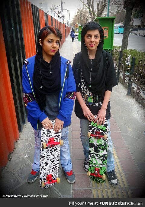 Two Iranian skater girls in Tehran, Iran