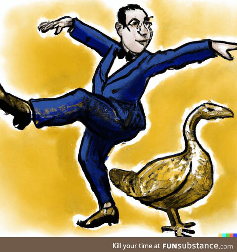 John Oliver dancing with a golden goose