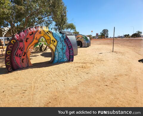 Aboriginal Tyre Art in rural SA