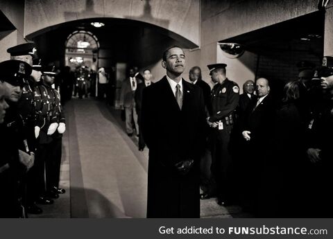 Obama moments before taking the oath at his inauguration in 2009