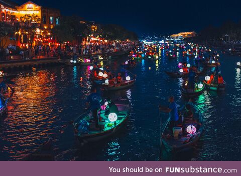 Vietnamese night river boating