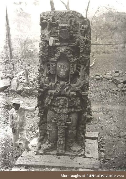 Vintage photo documenting the discovery of Maya ruins, 1880-1900