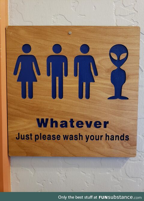 Funny gender-neutral bathroom sign on a bathroom in Arizona (took it a few hours ago)