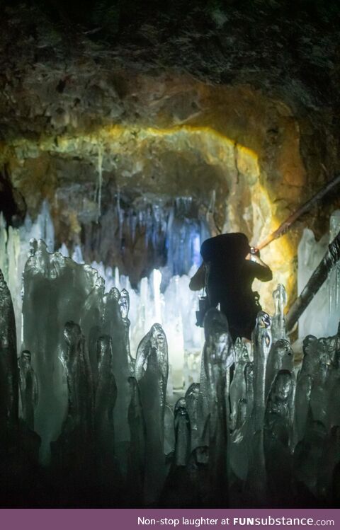 The way the ice formed in this abandoned mine