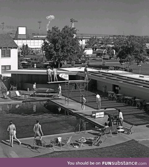 1953 Las Vegas, NV : Swimming with nuclear testing in the distance