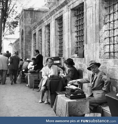 Typewriter service street in Istanbul, 1959