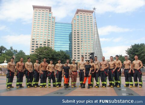 The Taiwanese and Australian firefighters without forced perspective