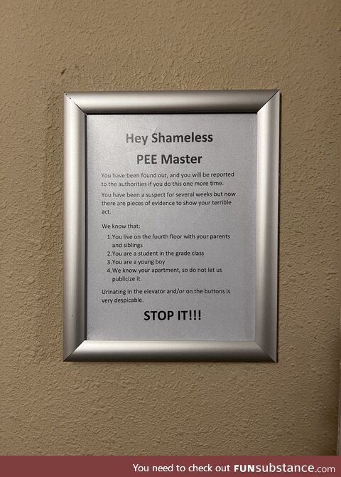 Shameless Pee Master (Posted in apartment building I visited)