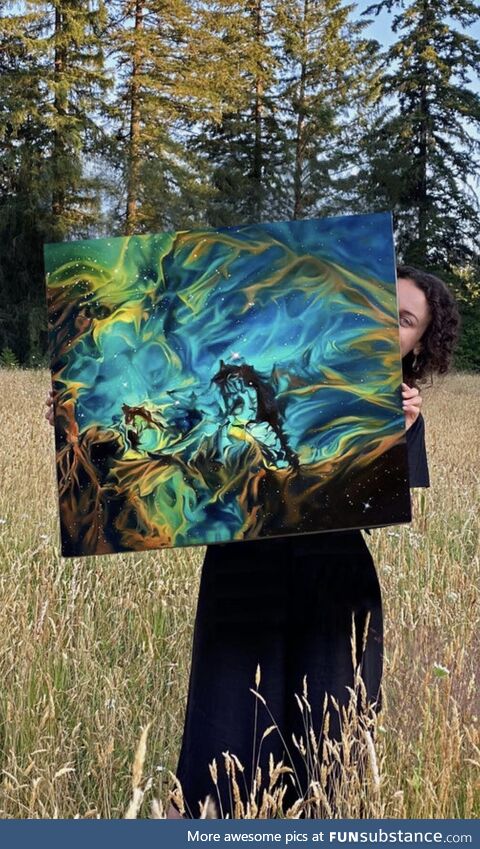 An oil painting I made of the Seahorse Nebula