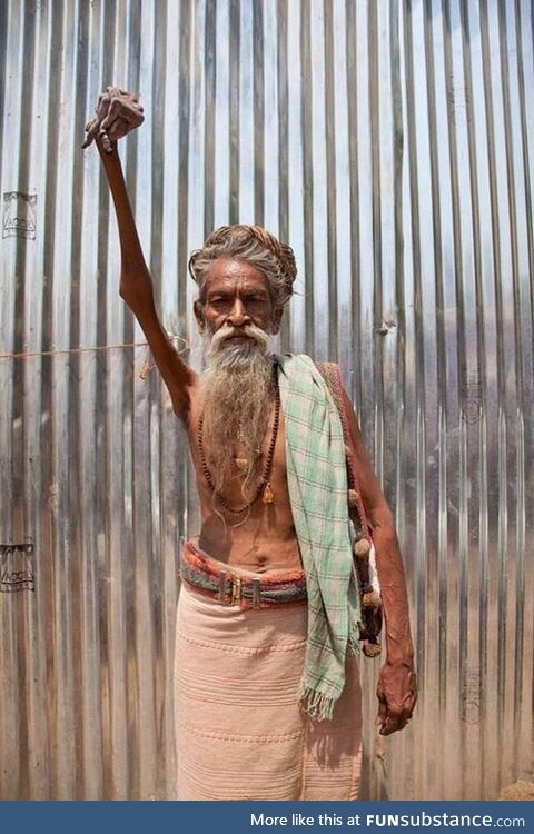 Guru wizard guy has had his hand up in the air all his adult life