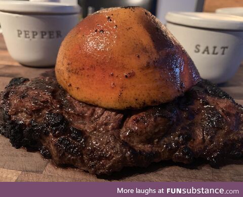 Grilled a ribeye with a grapefruit, 10/10 [OC]