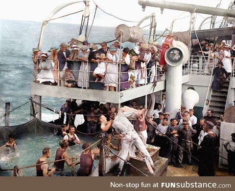 1910. A shipboard pool party