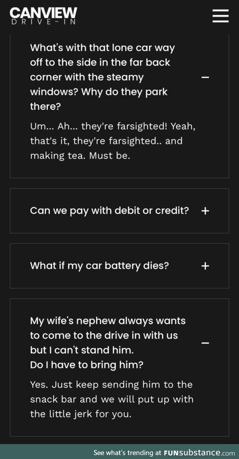 Now playing at the local drive-in theater faq: Comedy