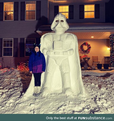 An 8 foot tall snow Darth Vader in Minnesota