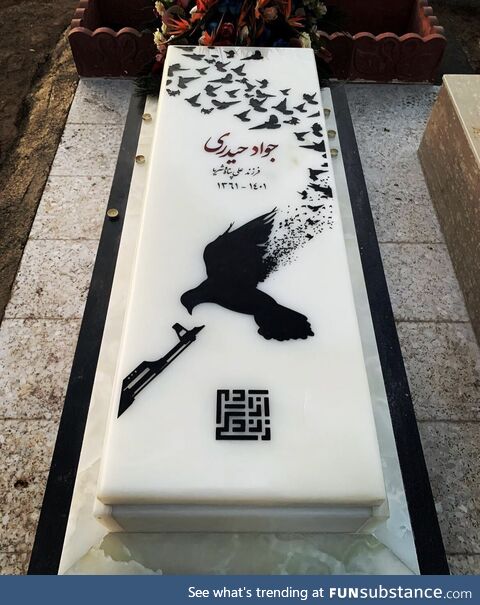 The gravestone of Javad Heidary, an Iranian killed in recent protests