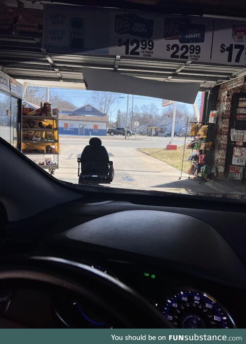 Just waiting in the drive thru for a motorized wheelchair