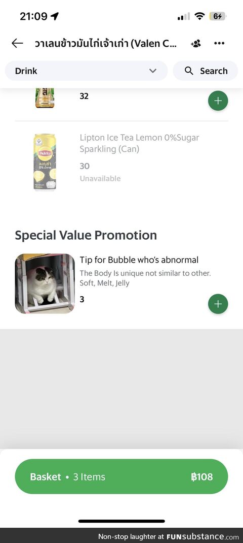 You can tip a cat via grab when ordering from this restaurant in Bangkok