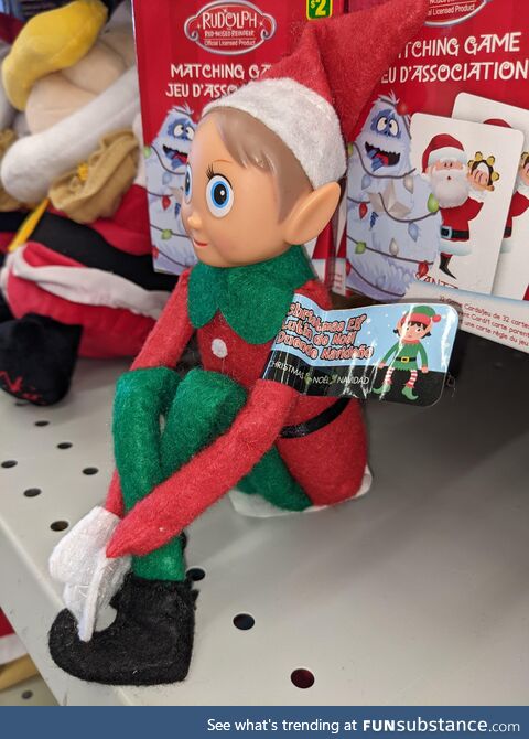 Knock-off elf on the shelf looks like it's seen some shit