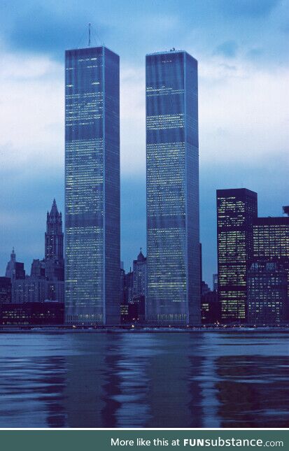 World Trade Center in 1976, before newer buildings obscured the view from the harbor