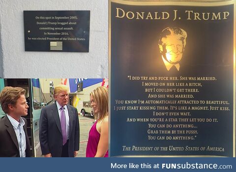 Plaque placed in dishonor of Trump's comments in the Access Hollywood tape