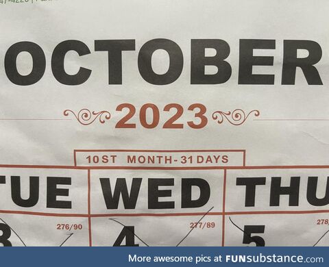 Calendar at work. It’s 1th, 2rd, 3st right??