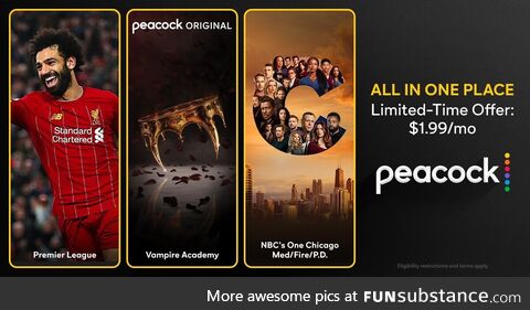 For a limited time — stream Peacock for just $1.99/mo for 12 months. Eligibility