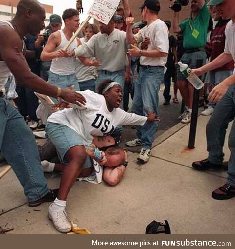 Keshia Thomas: Saves a KKK Rally member from getting beat up (1996)