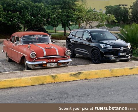 In Cuba the contrast between the different vehicles they drive was interesting