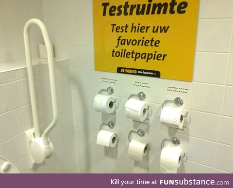 This toilet at a Dutch Supermarket lets you test the brands of toilet paper they sell
