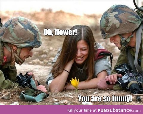 Just funny flower, girl and soldiers